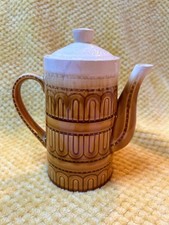 Vintage Mid-Century Ceramic Coffee or Tea Pot, Japan, Gold & White Drip Glaze 