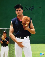 Charlie Sheen Signed 11x14 Major League Vaughn Grab Photo Beckett Witnessed
