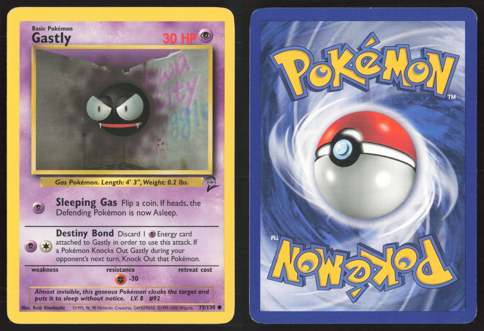 Pokemon TCG | Gastly 75/130 | Base Set 2 Common | Lightly Played