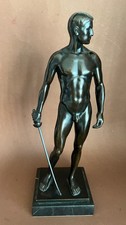 Alte Bronze Figur Mann mit Degen Florett Fechter Signiert O.Bodin 31cm Marmorsoc