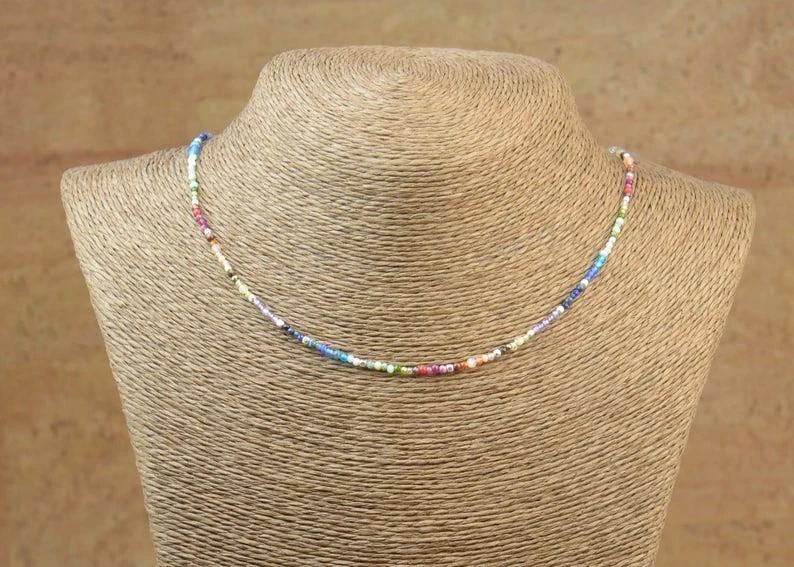 Collar gargantilla multi mezcla de piedras preciosas facetadas redondas 2-3 mm piedras preciosas con cuentas para mujer 18" Foto 2 de 4