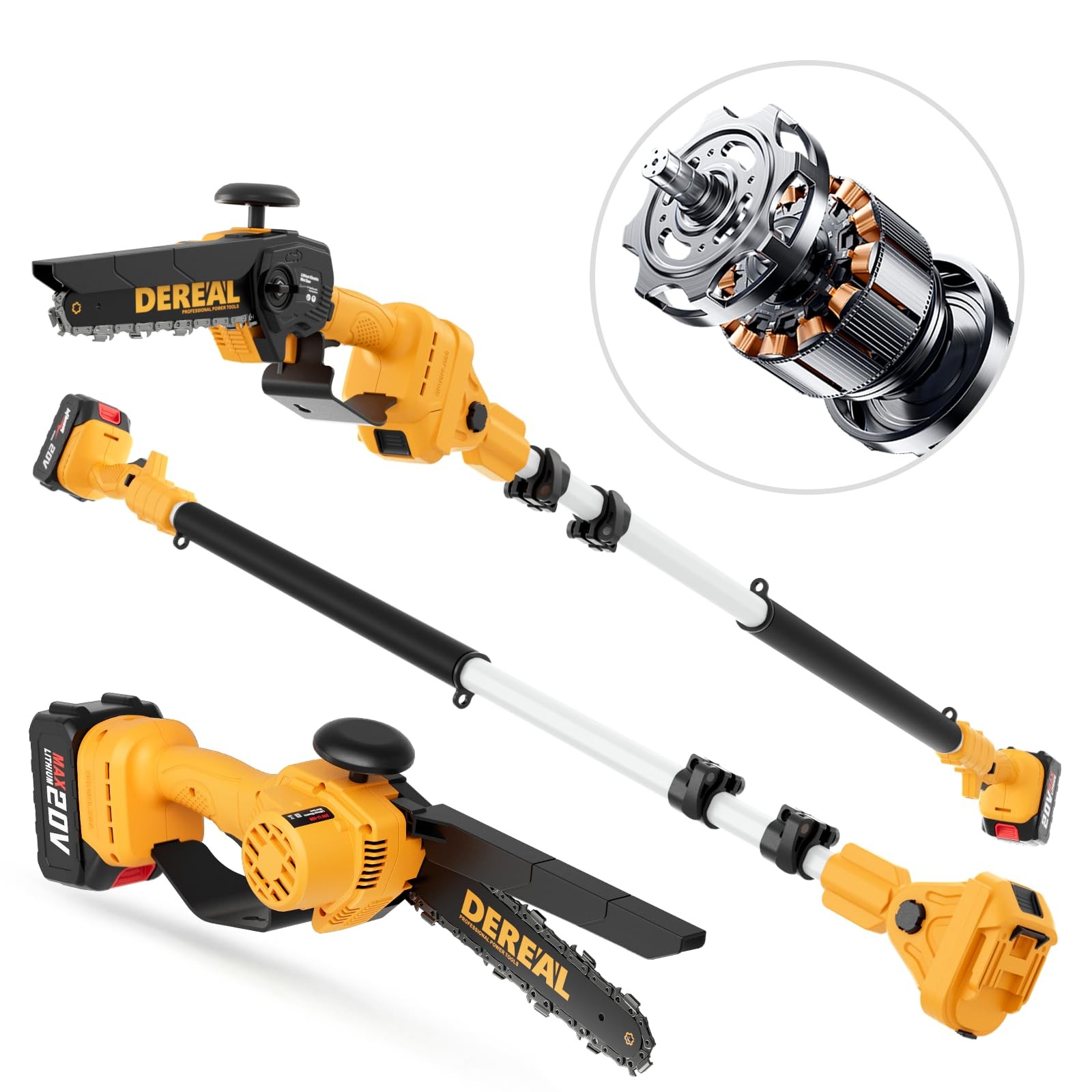 2-in-1 Brushless Pole Saw & Cordless Chainsaw with 8-Inch Bar 4.0Ah Battery 17-Foot Reach