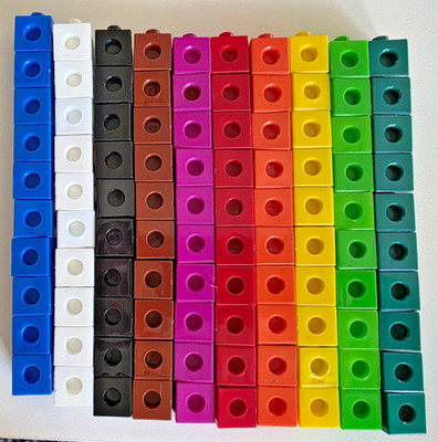 100pc Set Math Linking Cubes - 10 Colors (10 ea) - Cleaned & Sanitized Free Ship