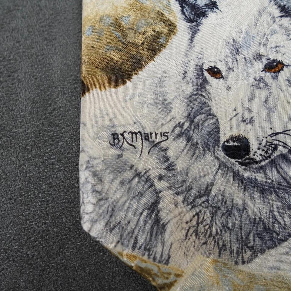Corbata de especies en peligro de extinción para hombre escondite ártico lobo seda Bonnie Marris regalo de vida silvestre Foto 4 de 4