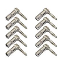 10 PACK LOT 1/4 TS RIGHT ANGLE MONO PHONE PLUG CORD CONNECTOR 6.3MM CABLE JACK