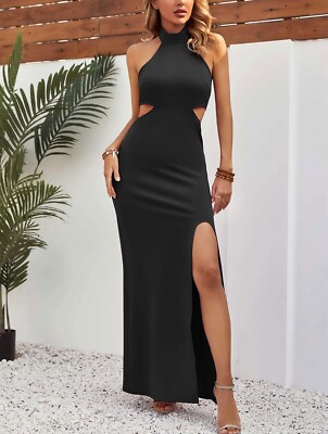 L*Space Shein Maxikleid Cut Out Schlitz schwarz S M L 36 38 40 H&M