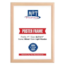 Aluminum Picture Frame 8.5x11, Front Loading Diploma, Poster, Light Wooden Color