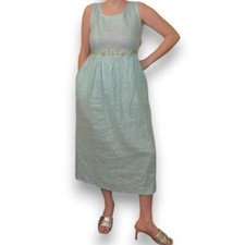 NWT TACH Women Mint Green Floral Embroidered Linen Midi Dress Sleeveless Size XS