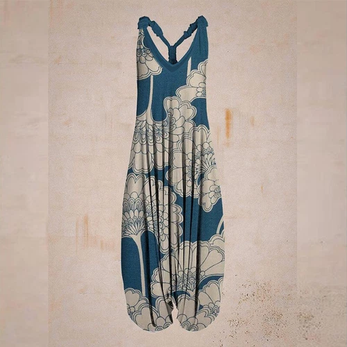 Mujeres Boho Floral Espalda Corredora Mono Damas Informal Suelto Pierna Ancha Pantalones Mameluco - Imagen 21 de 56