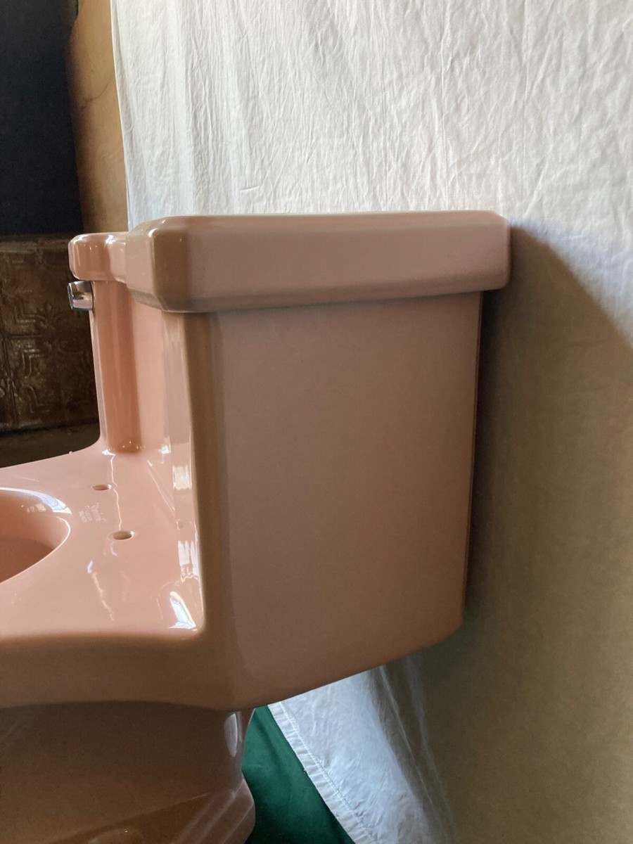 Vintage MCM Deco Coral Pink 1 Piece Low Boy Toilet Elongated Bowl