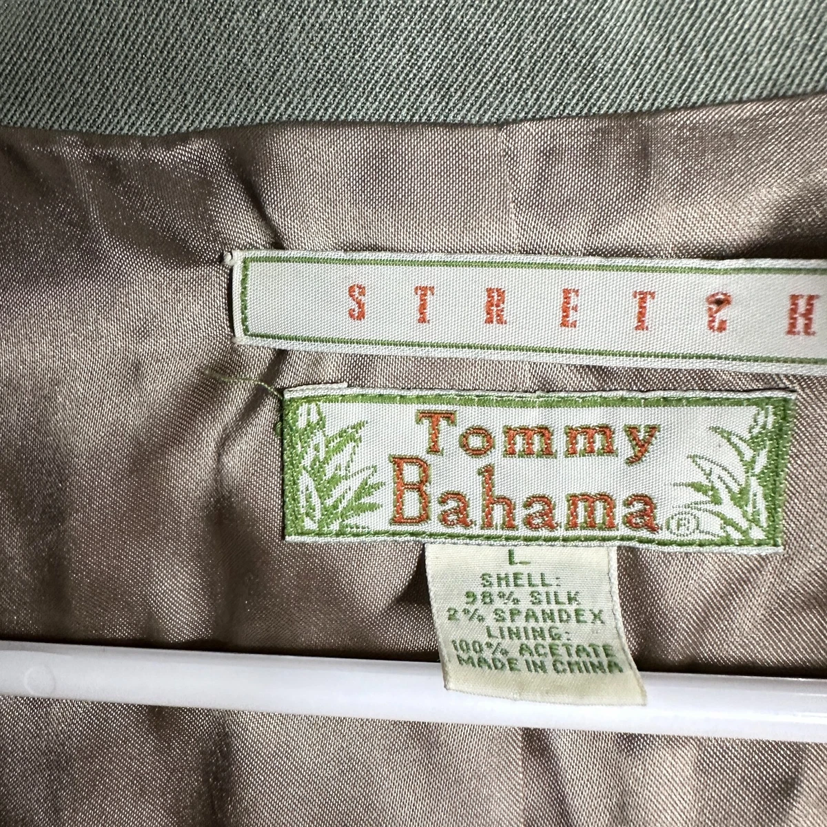 Vintage Tommy Bahama Womens L Sage Green Silk Stretch Double Breasted  Blazer 90s