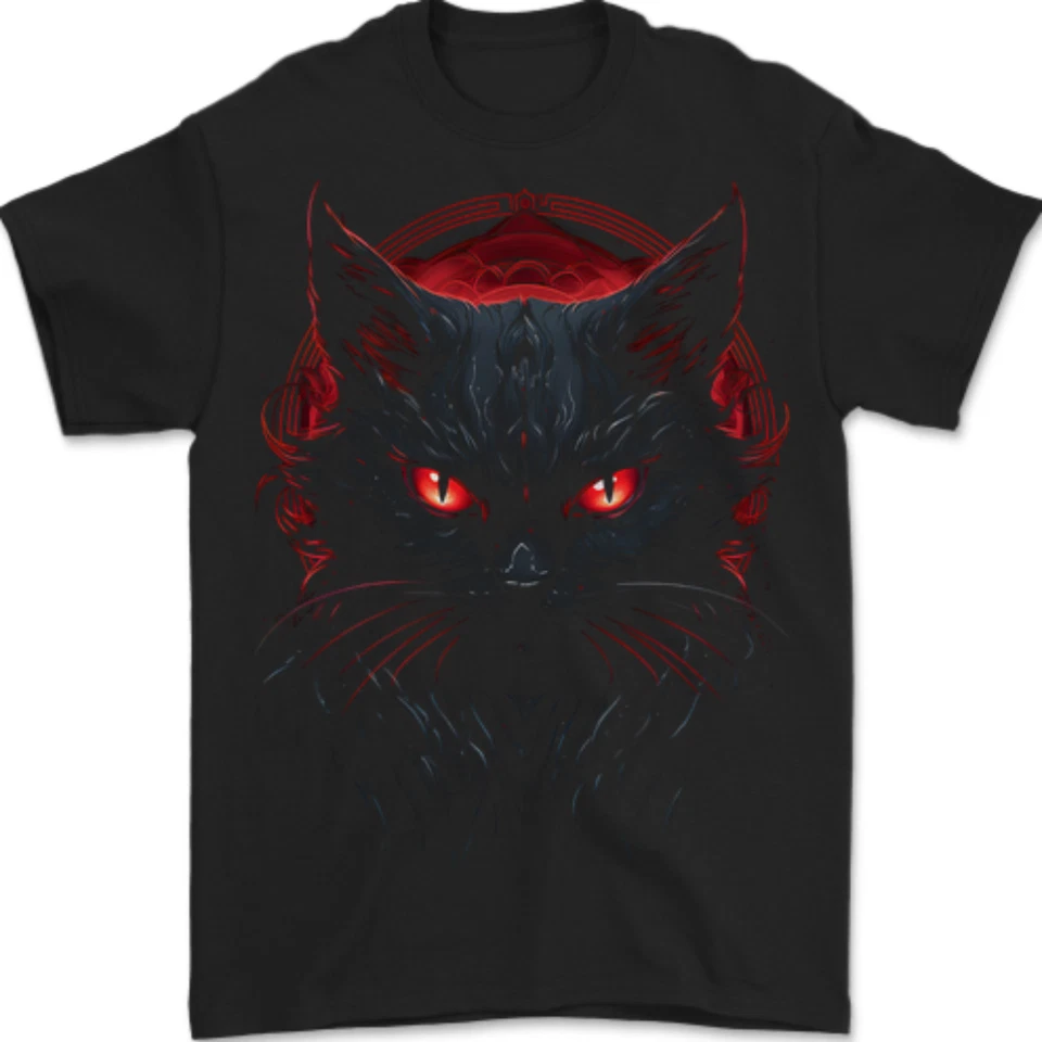 T-Shirt Halloween Maléfique De Chat Satanique 100% Coton - Photo 1/1