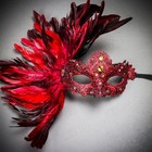 Women Feather Face Mask Masquerade Ball Costume Traditional Venice Costume RED