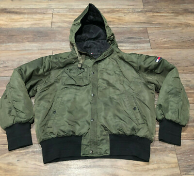 Mens Tommy Hilfiger Jacket Vintage Olive Green Size L Army Pilot