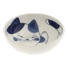 Japanese Rice Soup Dessert Bowl 4-7/8"D Porcelain Blue Calico Cat Made in Japan