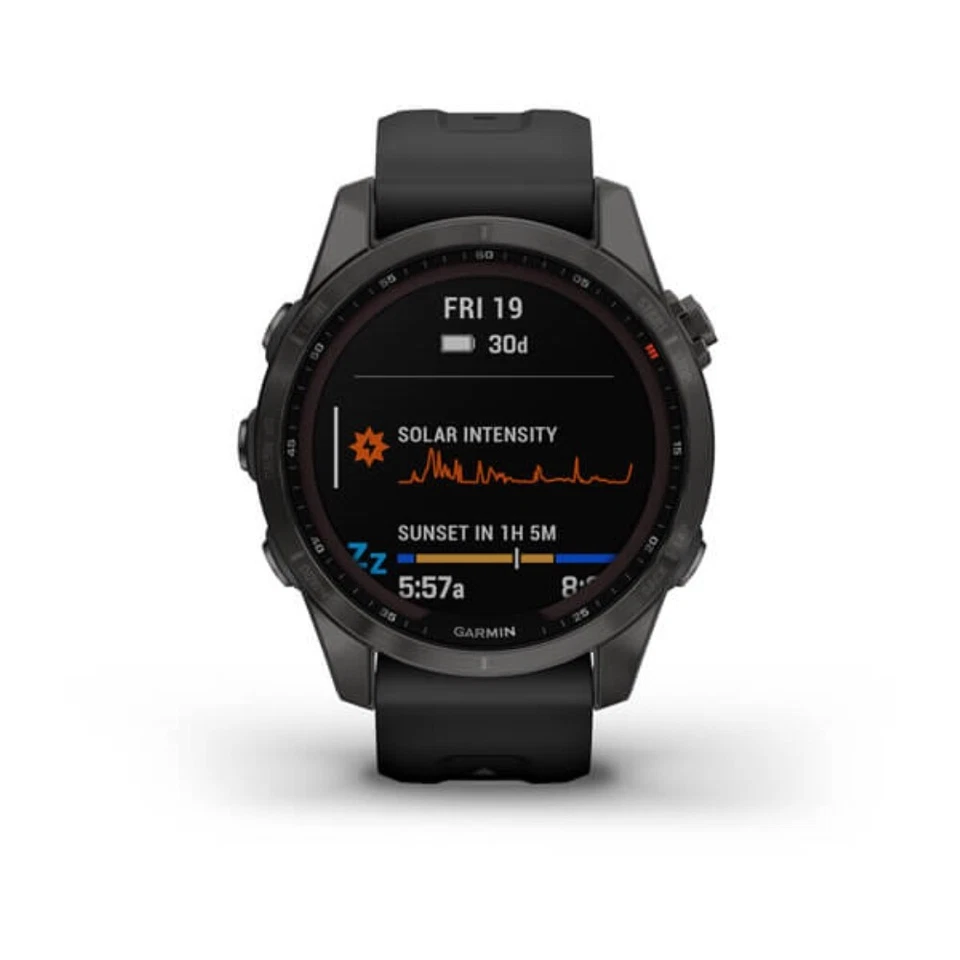 Garmin fenix 7S Sapphire Solar GPS Watch | Carbon Gray DLC Titanium with Black - Image 2 of 4