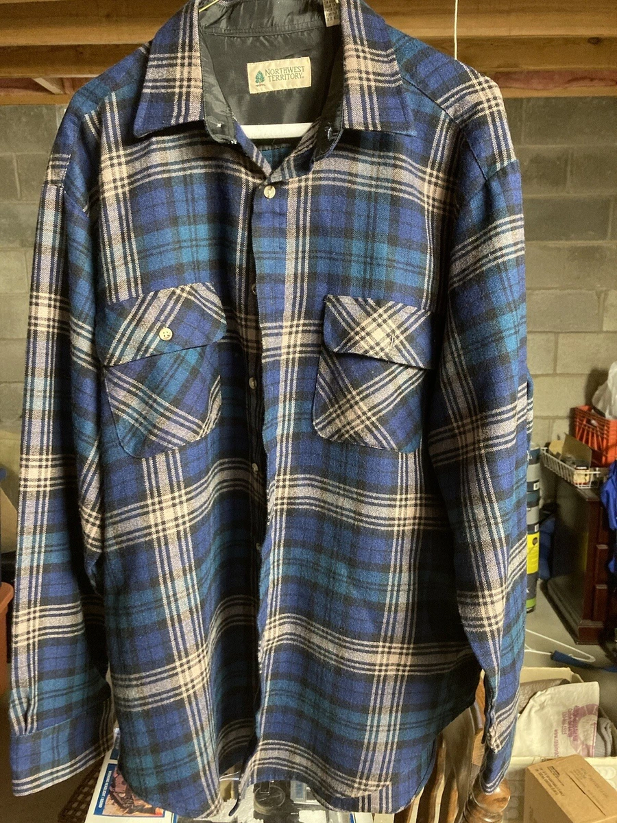 Vintage Northwest Territory Plaid Flannel Shirt Blue Black Gray