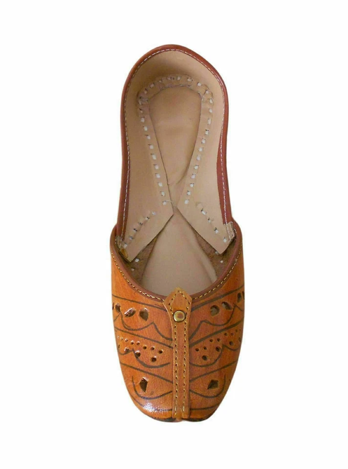 Sapatos femininos mojaries de couro indiano feitos à mão casual liso EUA 7 - Imagem 3 de 4