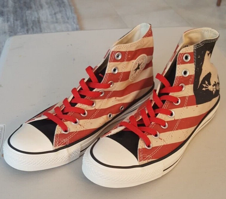 CONVERSE CHUCK TAYLOR ALL-STAR HIGH TOP VINTAGE BANDIERA AMERICANA taglia 7,5 uomo - Immagine 2 di 4