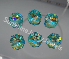 6pc Swarovski Crystal Antique Green Blue AB 14mm 2-Hole Octagon 8116 Pendant