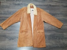 Vintage Lilly Rubin Size 12 Full Length Brown Leather Coat Fur Collar Hong Kong