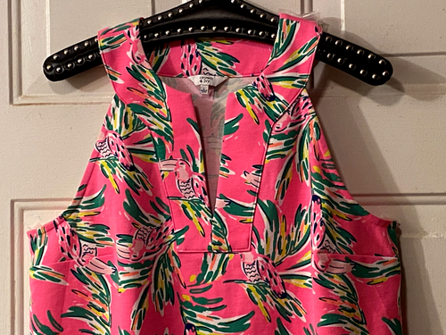 NEU Crown & Ivy Gr. L Damen Strick Top Bluse Tank rosa tropische Vögel Bommelsaum - Bild 3 von 10