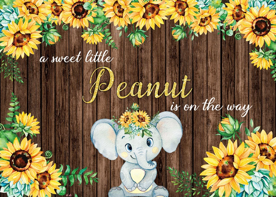 Fundo de madeira de elefante para chá de bebê um doce pequeno amendoim está a caminho pano de fundo - Imagem 2 de 4