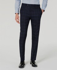  190 Calvin Klein Men's Blue Windowpane Wool X Slim-Fit Dress Pants Size 36W 30L