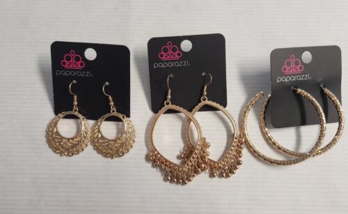 PAPARAZZI JEWELRY Gold Earrings Lot Of 3 New  - Picture 1 of 5
