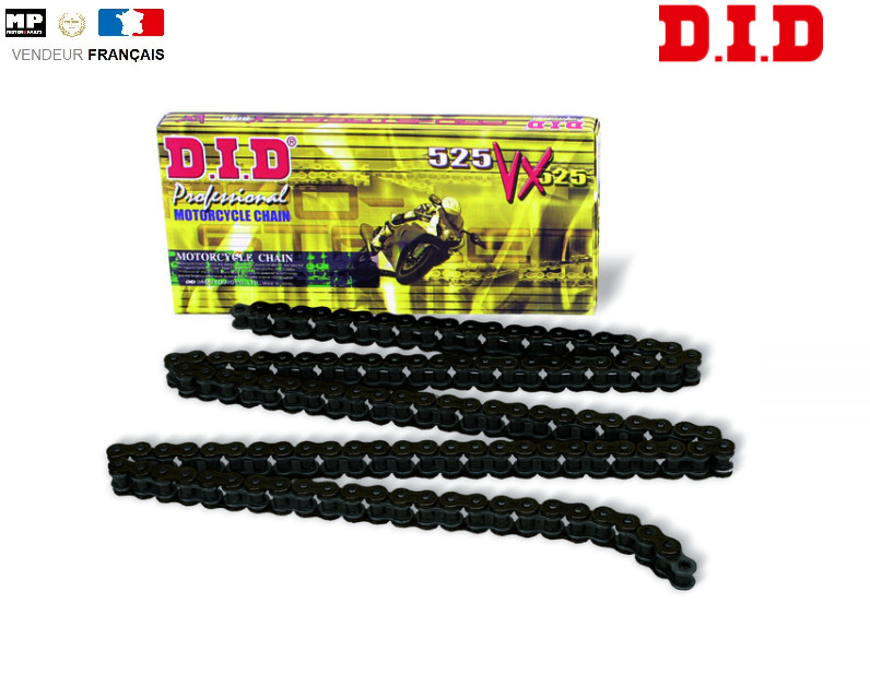 Chaîne Moto DID 525VX Noir 112 Maillons X-Ring Renforcée