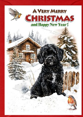 Cavapoo / Cockapoo / Doodle Black Dog A6 (4" x 6") Christmas Card ...