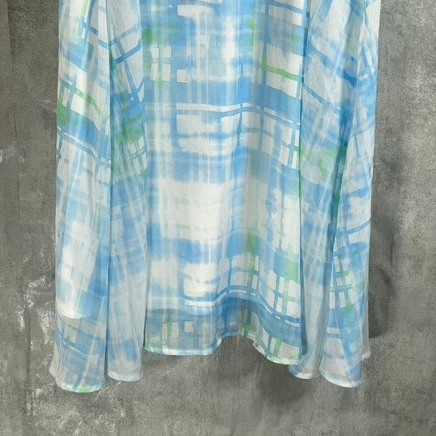 DKNY Women's Light Blue Plaid Faux-Wrap Puff Mesh-Sleeve Midi Dress SZ 8 |  eBay