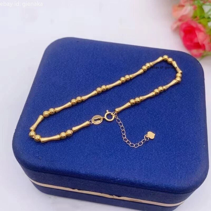 纯 18K 黄金 AU750 竹珠女式手链手镯 6.5+1.2 英寸 — 第 4/4 张图片