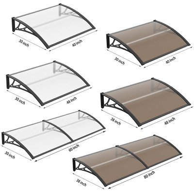 32/40/48/60/80'' Window Awning Front Door Eaves Canopy Polycarbonate Roof Cover