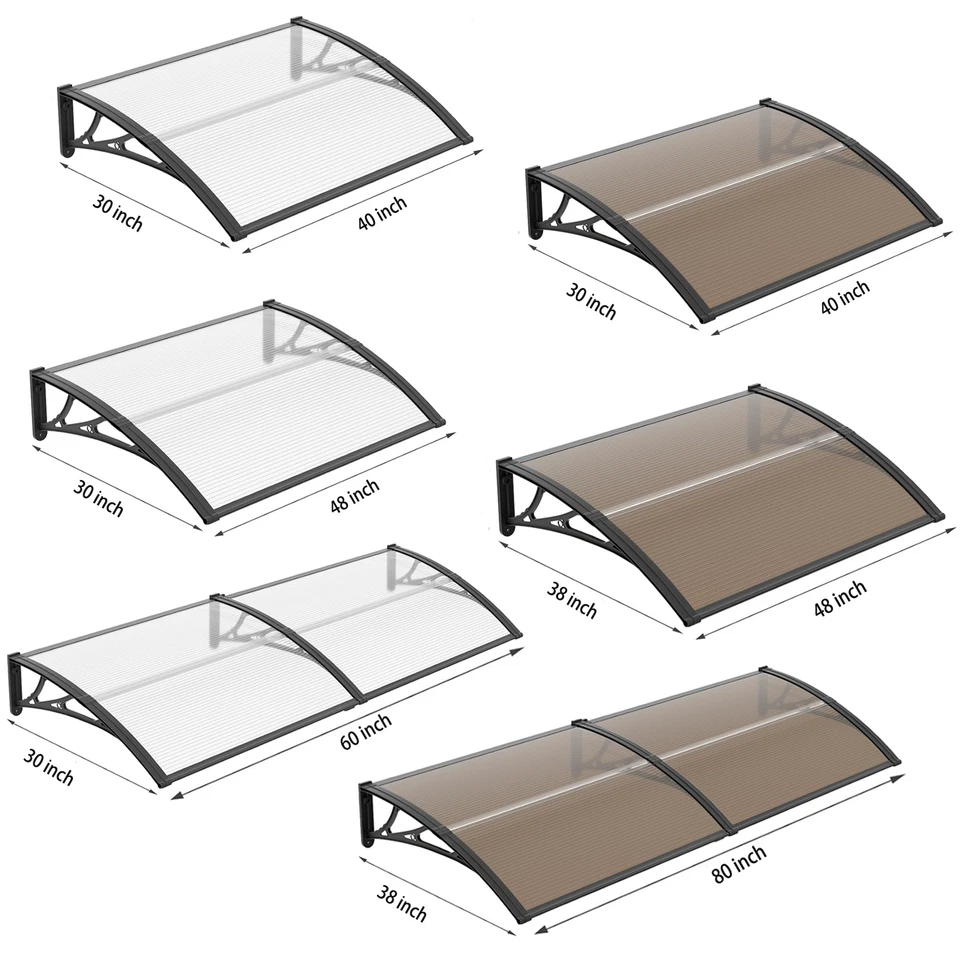 GUANSU-CN 32/40/48/60/80" Window Awning Front Door Eaves Canopy Polycarbonate Roof Cover