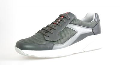 PRADA Leder POLARIUS Sneaker LINEA ROSSA 4E2816 - Grau Weiss - NEU