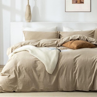King Duvet Cover Set- 100% Washed Cotton 3 Pcs Soft Comfy Breathable Chic Linen