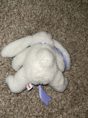 Cuddle Toys by Douglas White Rabbit Little Bunny Purple Ribbon Feet Made USA Vtg - Picture 6 of 9