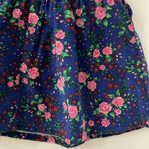 Vintage USA Oshkosh Baby Girl 18 Months Floral Corduroy Overall Dress Blue Pink - Picture 9 of 10