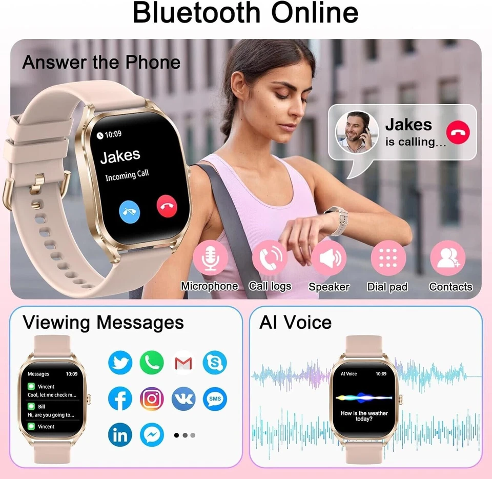 Smartwatch Damen Telefonfunktion Armbanduhr Watch für iPhone Samsung Huawei Tab - Bild 2 von 4