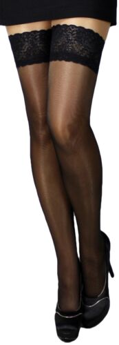 Halterlose Strümpfe Spitzenband breite Spitze Farben mit Lycra Gr S-XXL Naht EU - Bild 9 von 53