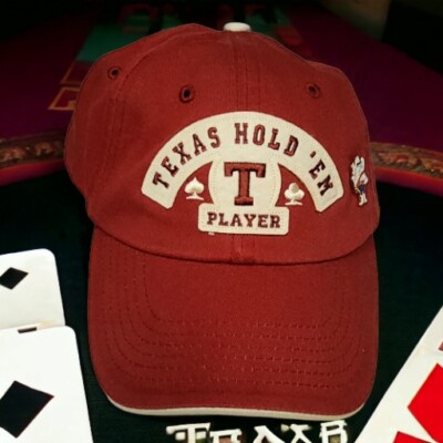 Texas Hold Em Player Strapback Cap Hat Hook & Loop Red W/ Pin