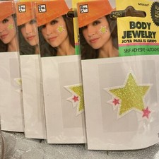 Lot Of 4- Self Adhesive Yellow/pink STAR Glitter Body Jewelry Tattoo Stickers