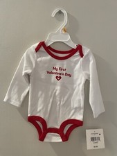 NWT Baby Girl Long Sleeve Bodysuit Sz 3/6 Months My First Valentine's Day White