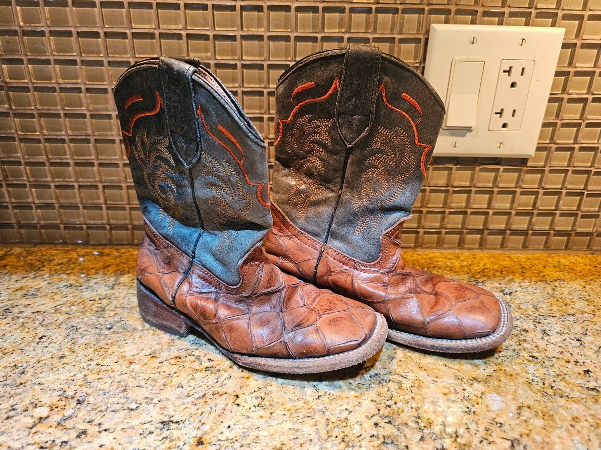 Herencia Square Toe Cowboy Western Boots Brown Embossed Caiman