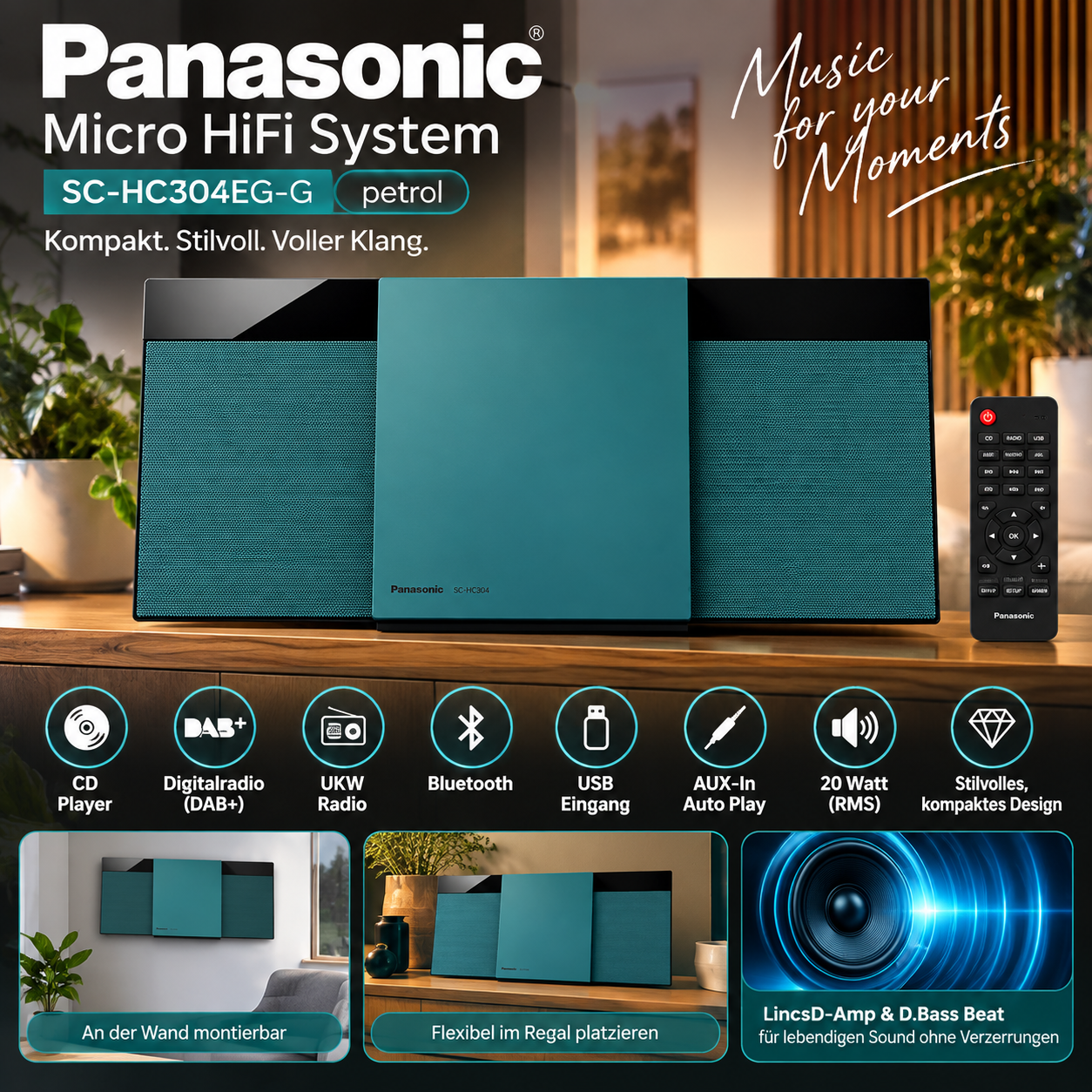 Panasonic SC-HC304EG-G petrol Micro HiFi System
