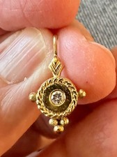 Orecchini a goccia vintage stile etrusco in oro 14 carati e diamanti con fondello a leva