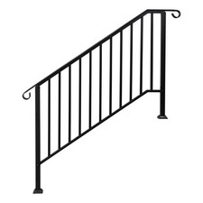Iron Handrail Picket Railing Rail Fits 4 or 5 Steps Pavers for Home Garden Black