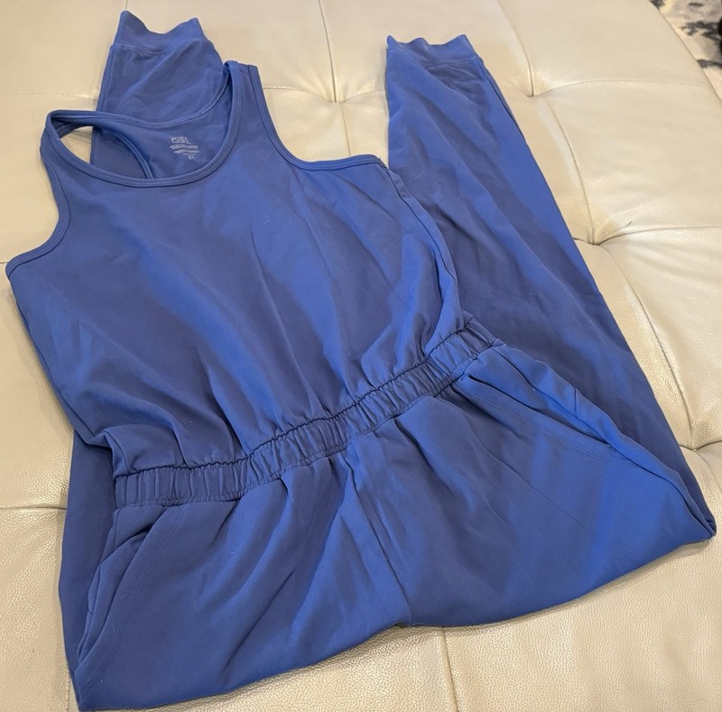 Athleta Girl Size Large 12 Sleeveless Long Pants Romper/Jumpsuit  Blue Racerback