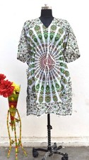 Handblock Green Peacock Kaftan Summer Bikini Cover Up Maxi Beach Bohemian Caftan